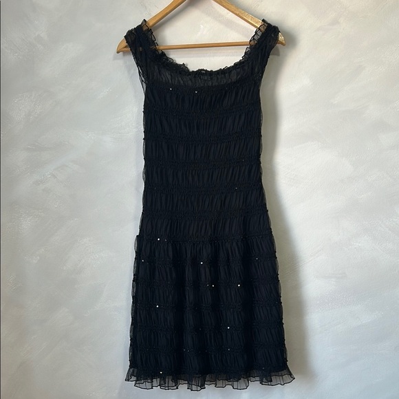Nine West vintage y2k dress ruched mesh ruffle tiered sequins off the shoulder - Picture 1 of 10